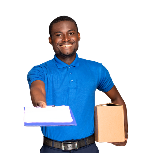 Nothando Logistics courier delivering a parcel with a signed delivery note